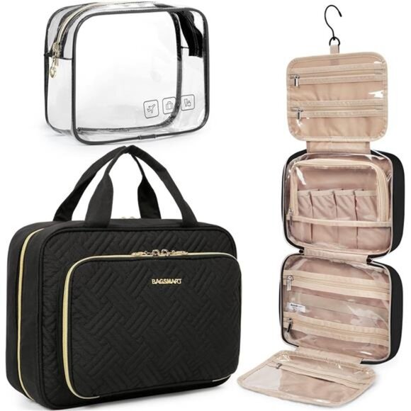 Hanging Toiletry Bag – TSA Approved Transparent Makeup Organizer, Medium Black - Picture 1 of 7